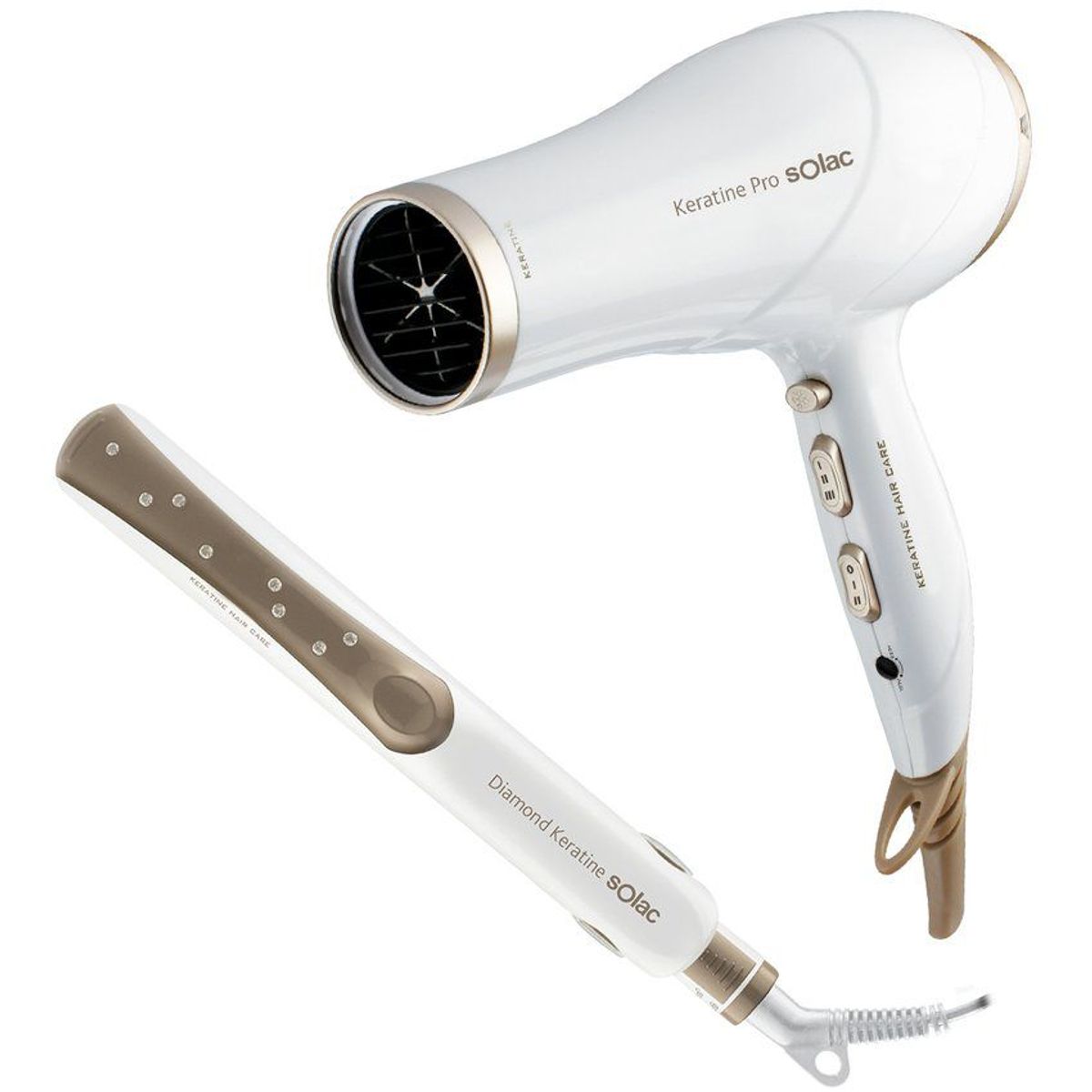 SOLAC - Kit keratine secadora  alisadora -blanco