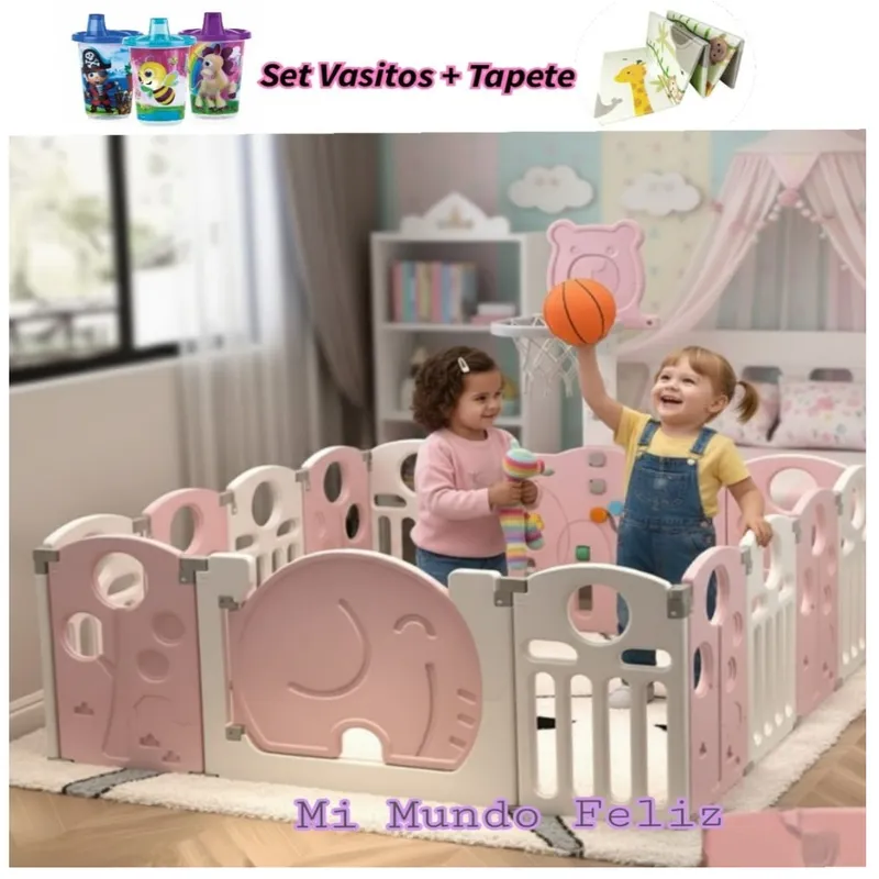 BABY - Corral para Niños Cerco Plegable  Parque de Juegos Rosa