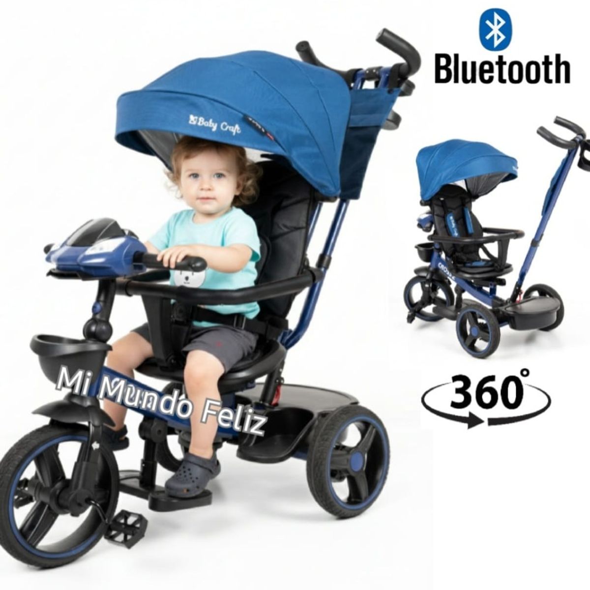 BABY - Triciclo para Niños Musical 2025  Asiento Giratori Gold Blue