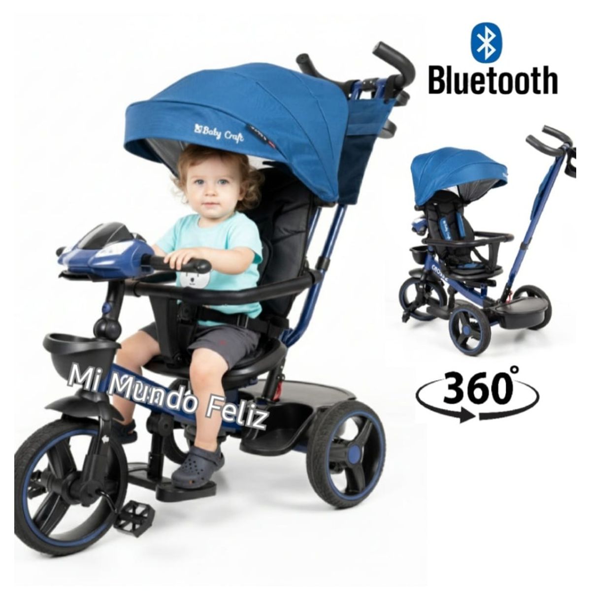 BABY - Triciclo para Niños Musical 2025  Asiento Giratori Gold Blue