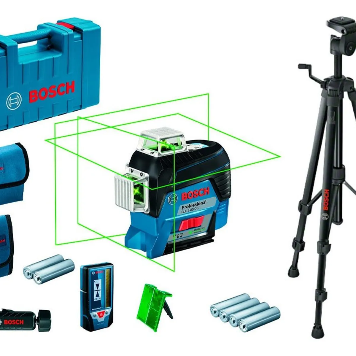 BOSCH - Nivel Laser Verde Bosch GLL 3-80 CG+Receptor+Trípode Bt 150