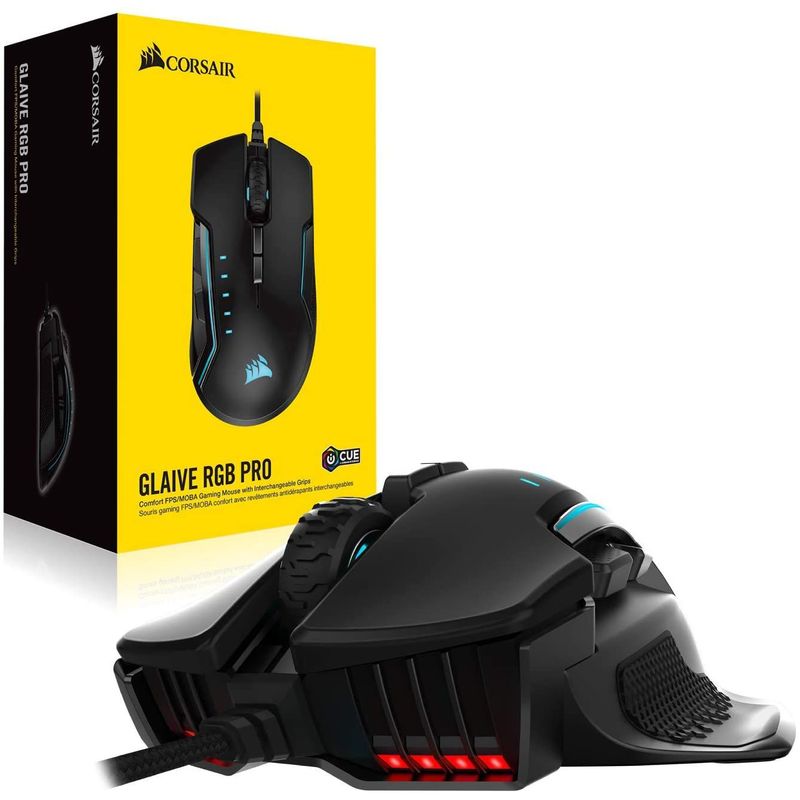 CORSAIR - Mouse Gamer CORSAIR Glaive RGB PRO18k DPI-Cable- Negro