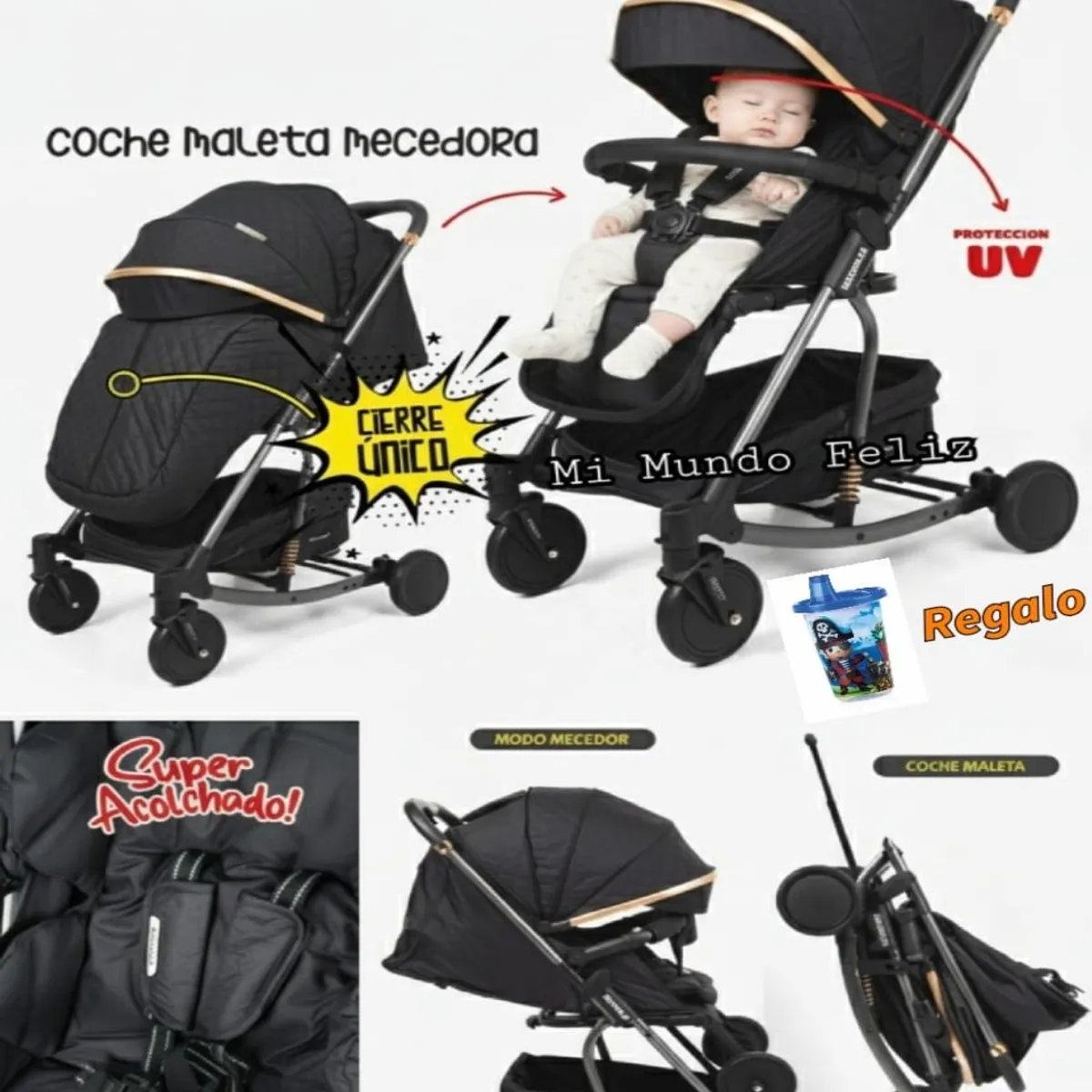BABY HAPPY - Coche para Bebe Funcion Mecedor Infanti Rocking Negro