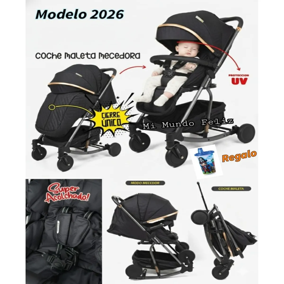 BABY HAPPY - Coche para Bebe Funcion Mecedor Infanti Rocking Negro