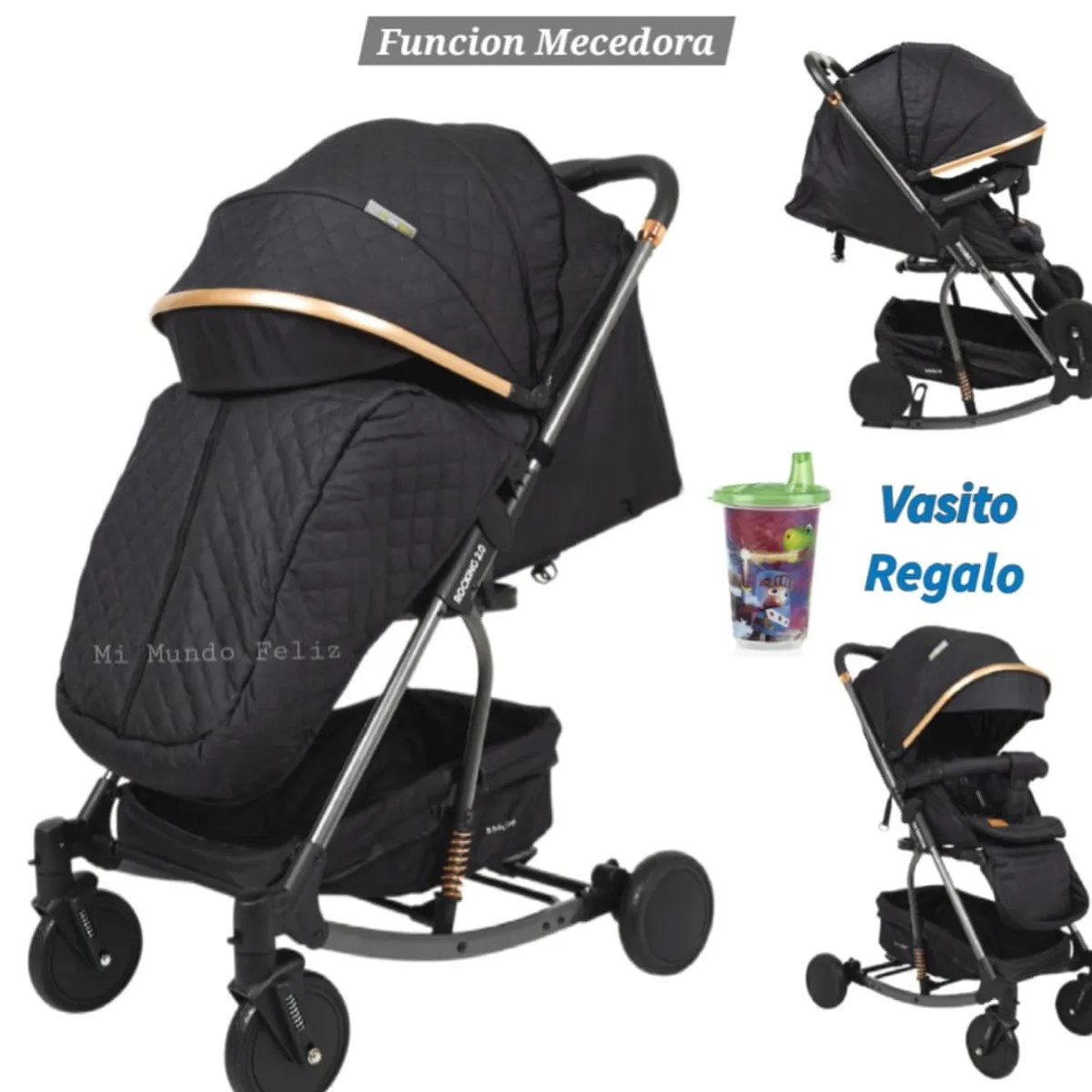 BABY HAPPY - Coche para Bebe Funcion Mecedor Infanti Rocking Negro