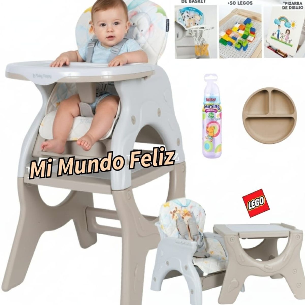 BABY HAPPY - Silla de Comer para Bebe Carpeta Beige Plato Lego Biberon