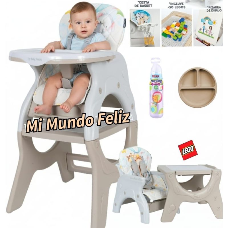 BABY HAPPY - Silla de Comer para Bebe Carpeta Beige Plato Lego Biberon