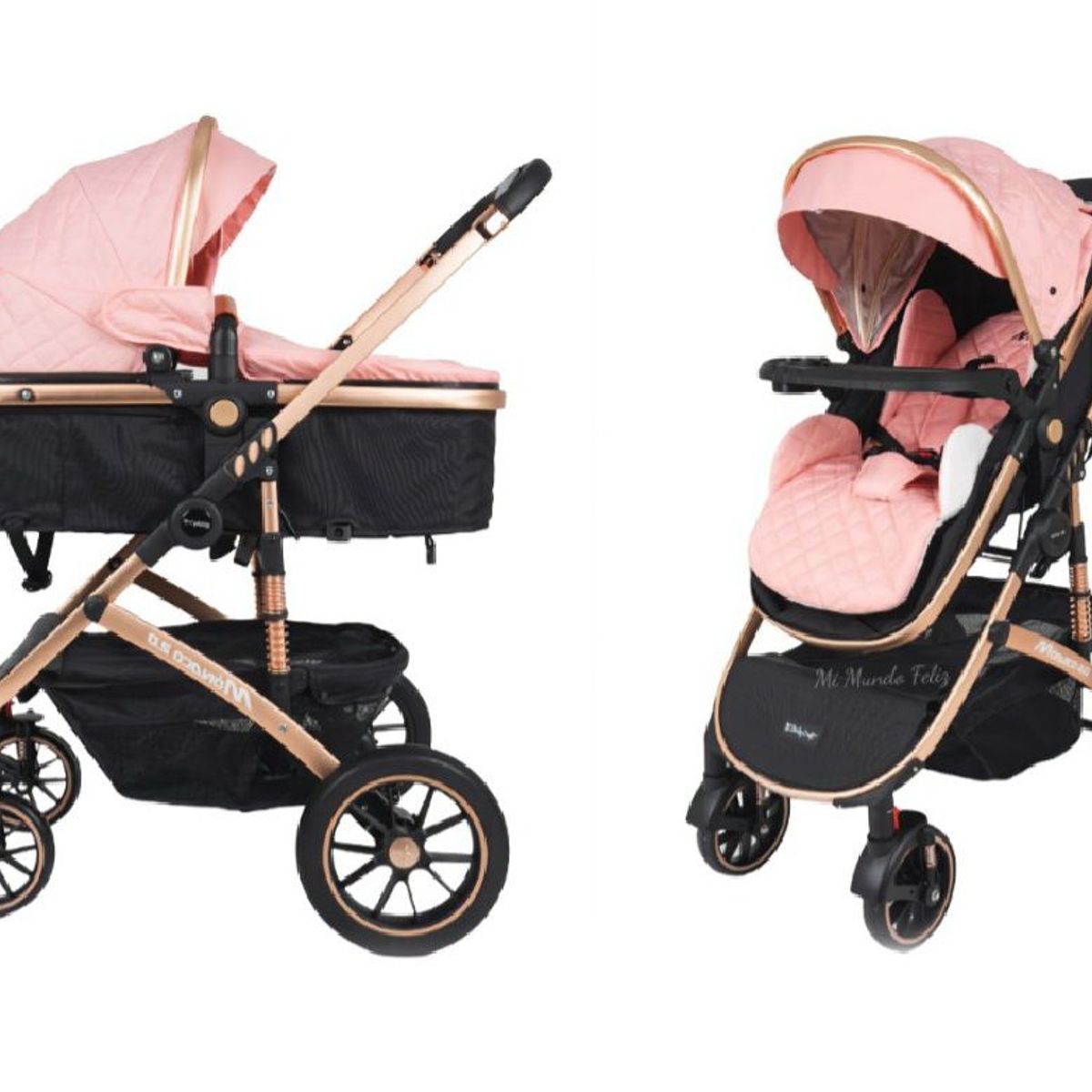 BHAPPY - Coche Moises para Bebe con Doble Amortiguacion Dorado Rosa