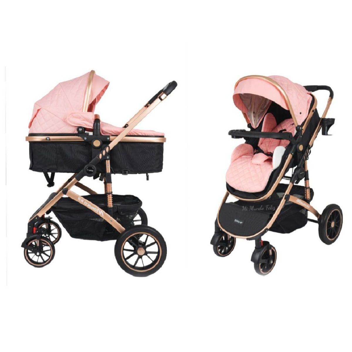 BHAPPY - Coche Moises para Bebe con Doble Amortiguacion Dorado Rosa