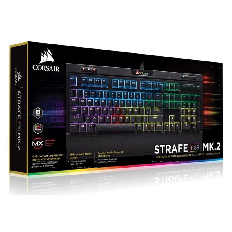 CORSAIR - Teclado Mecánico Gamer STRAFE RGB MK2 teclas Cherry MX RED Español