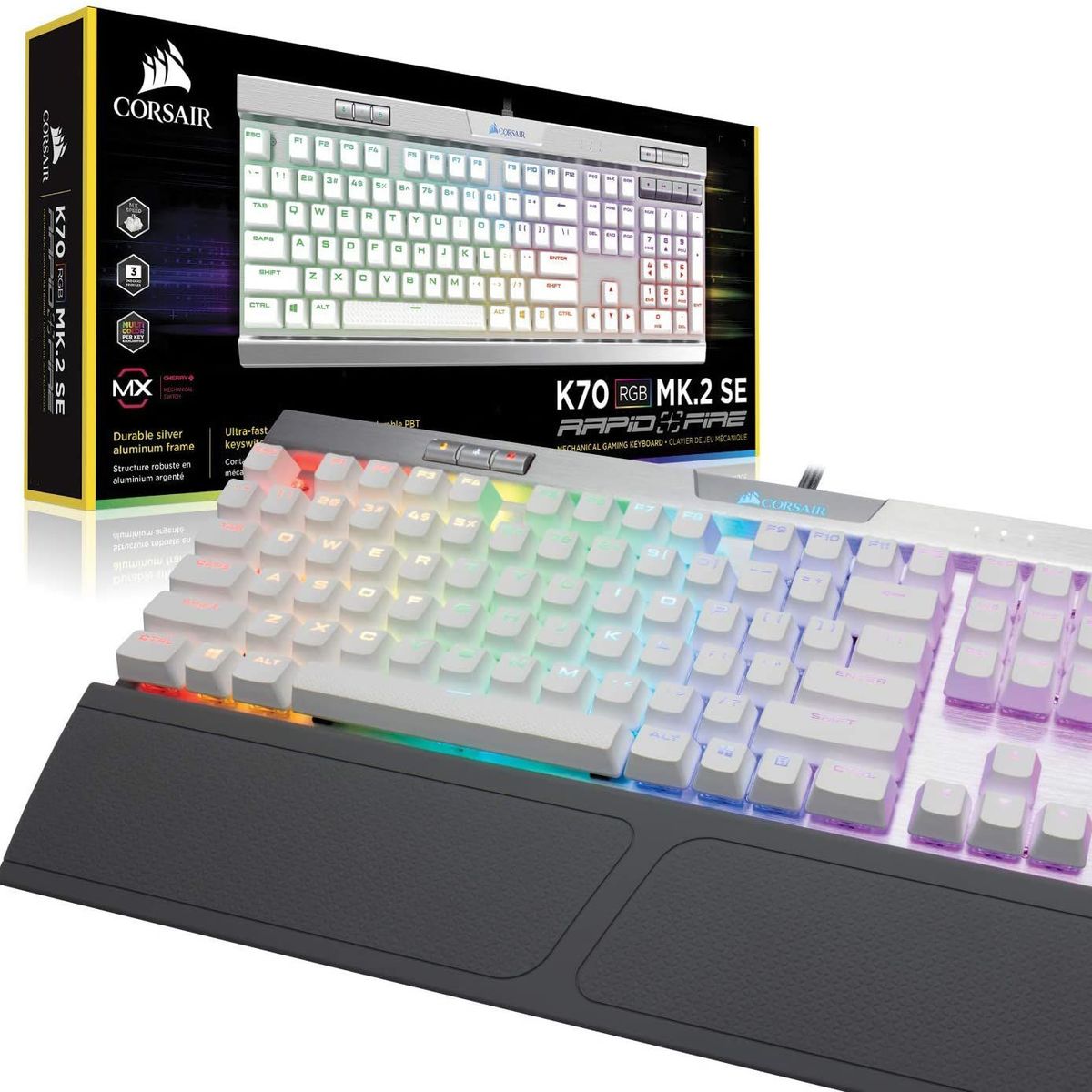 CORSAIR - Teclado Gamer Corsair K70 RGB MK2 SE RapidFire Cherry MX Speed-Blanco