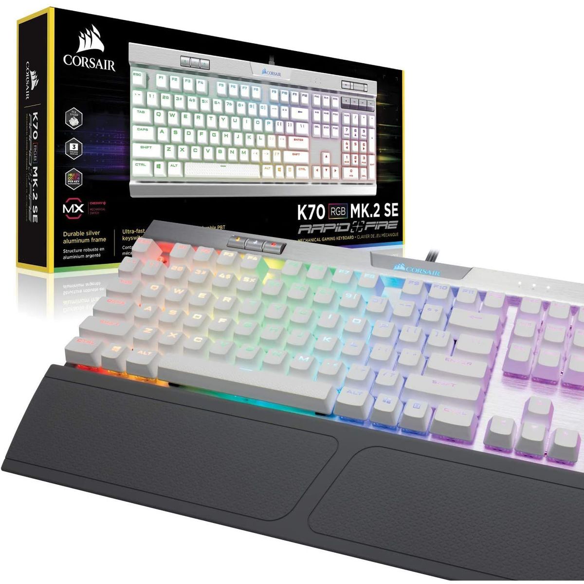 CORSAIR - Teclado Gamer Corsair K70 RGB MK2 SE RapidFire Cherry MX Speed-Blanco