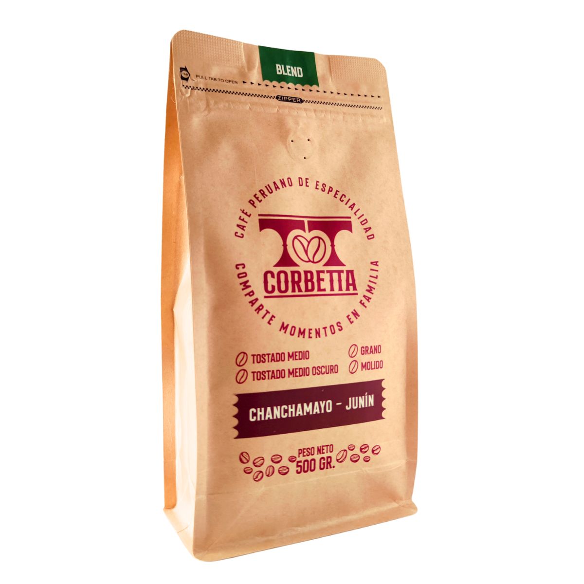 CORBETTA - Café de Especialidad Grano 500 Gr Chanchamayo Blend Green