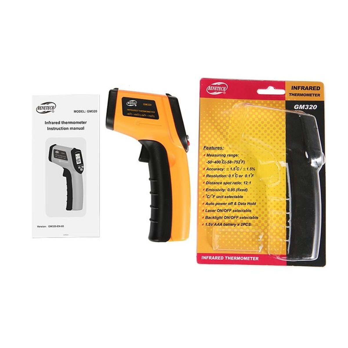 BENETECH - Pirómetro Termómetro Industrial Infrarrojo Láser - BENETECH GM320