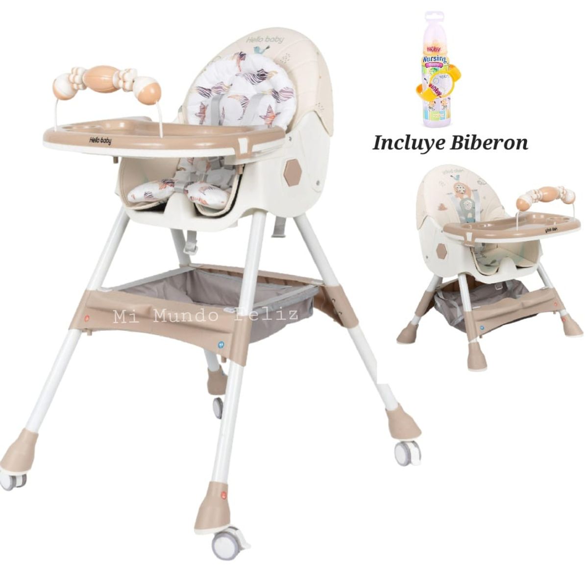 STOKKER BABY - Silla de Comer Plegable  Alta y Baja Deluxe Beige 2025