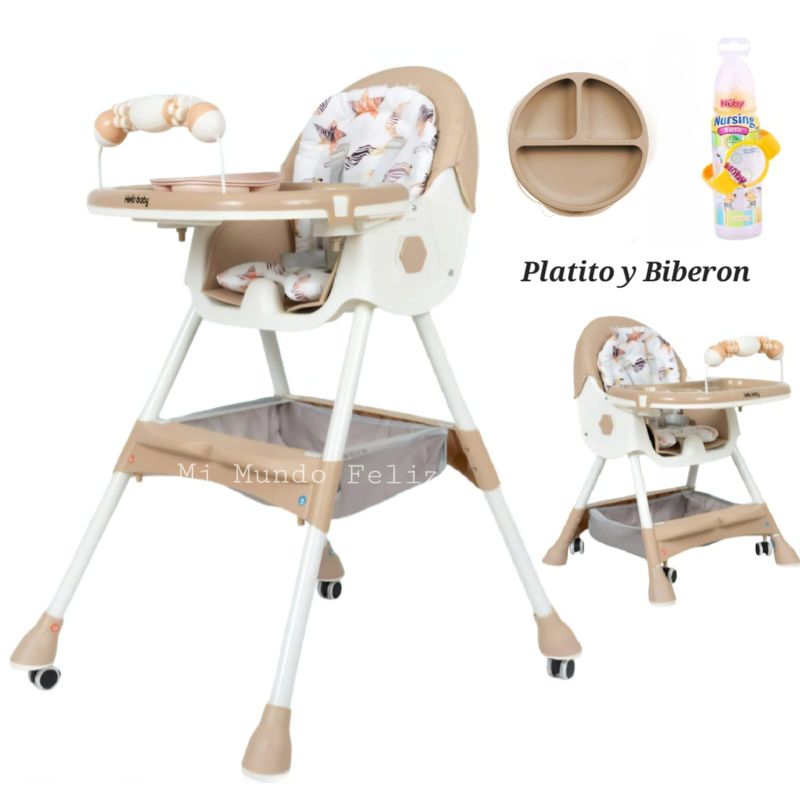 STOKKER BABY - Silla de Comer Plegable  Alta y Baja Deluxe Beige 2025
