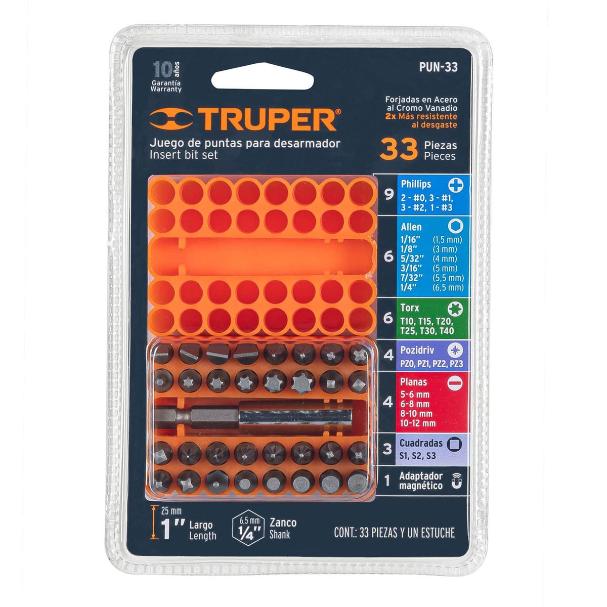 TRUPER - Juego con 33 puntas mixtas largo 1" Truper