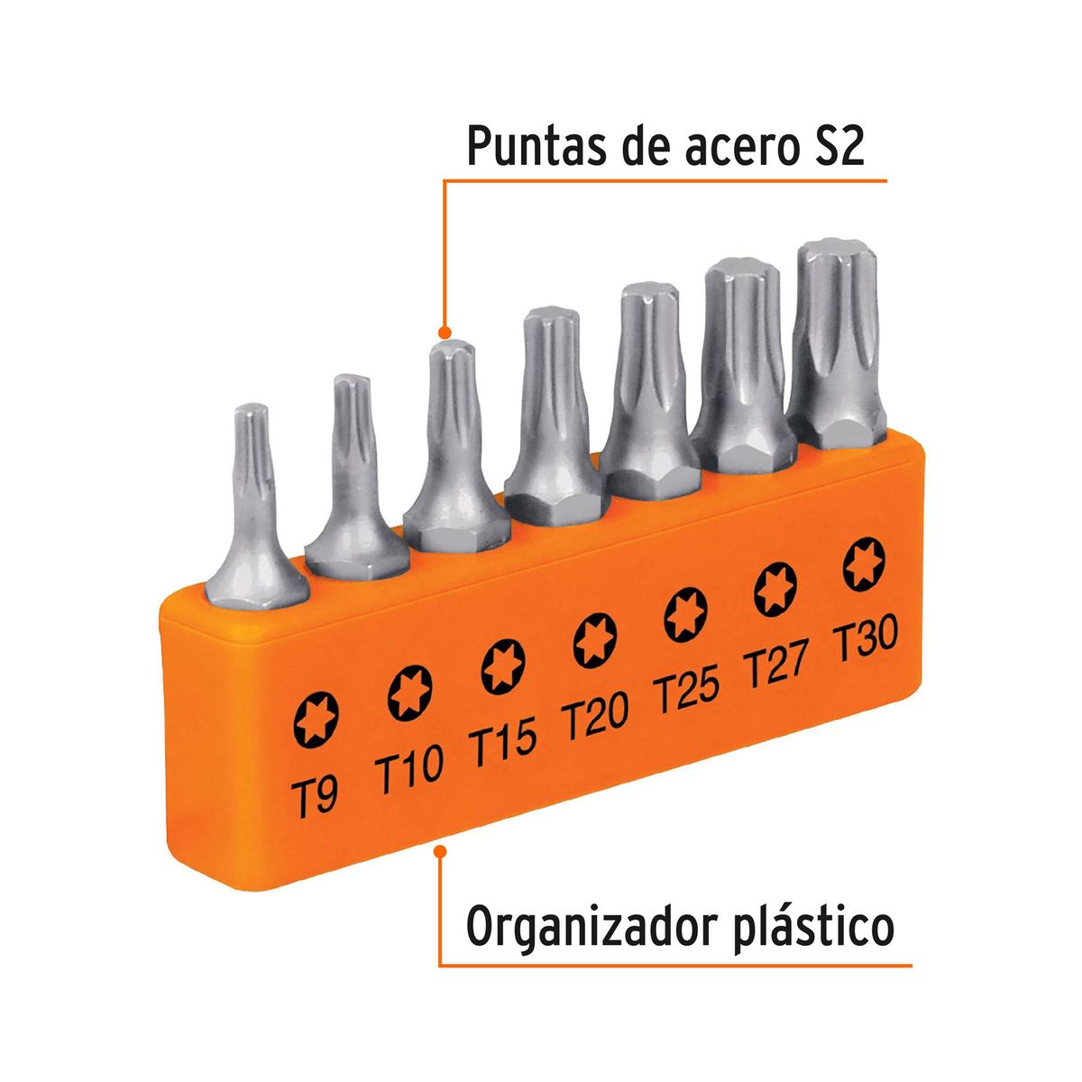 TRUPER - Juego con 7 puntas torx combinadas largo 1" Truper