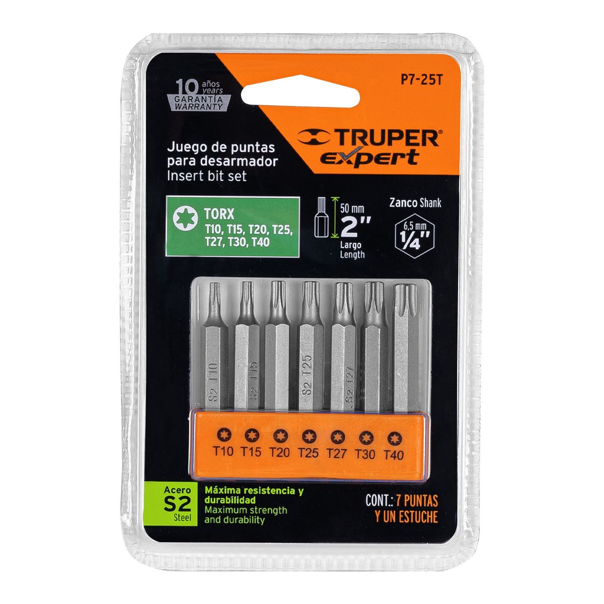 TRUPER - Juego con 7 puntas torx combinadas largo 2" Truper