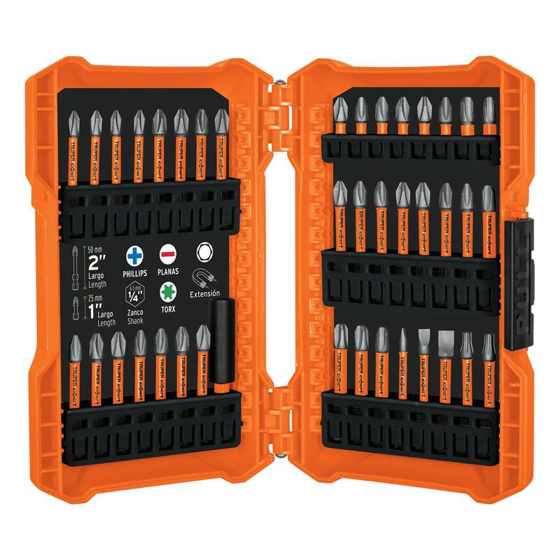 TRUPER - Juego con 40 puntas de impacto mixtas largos 1" y 2" Truper