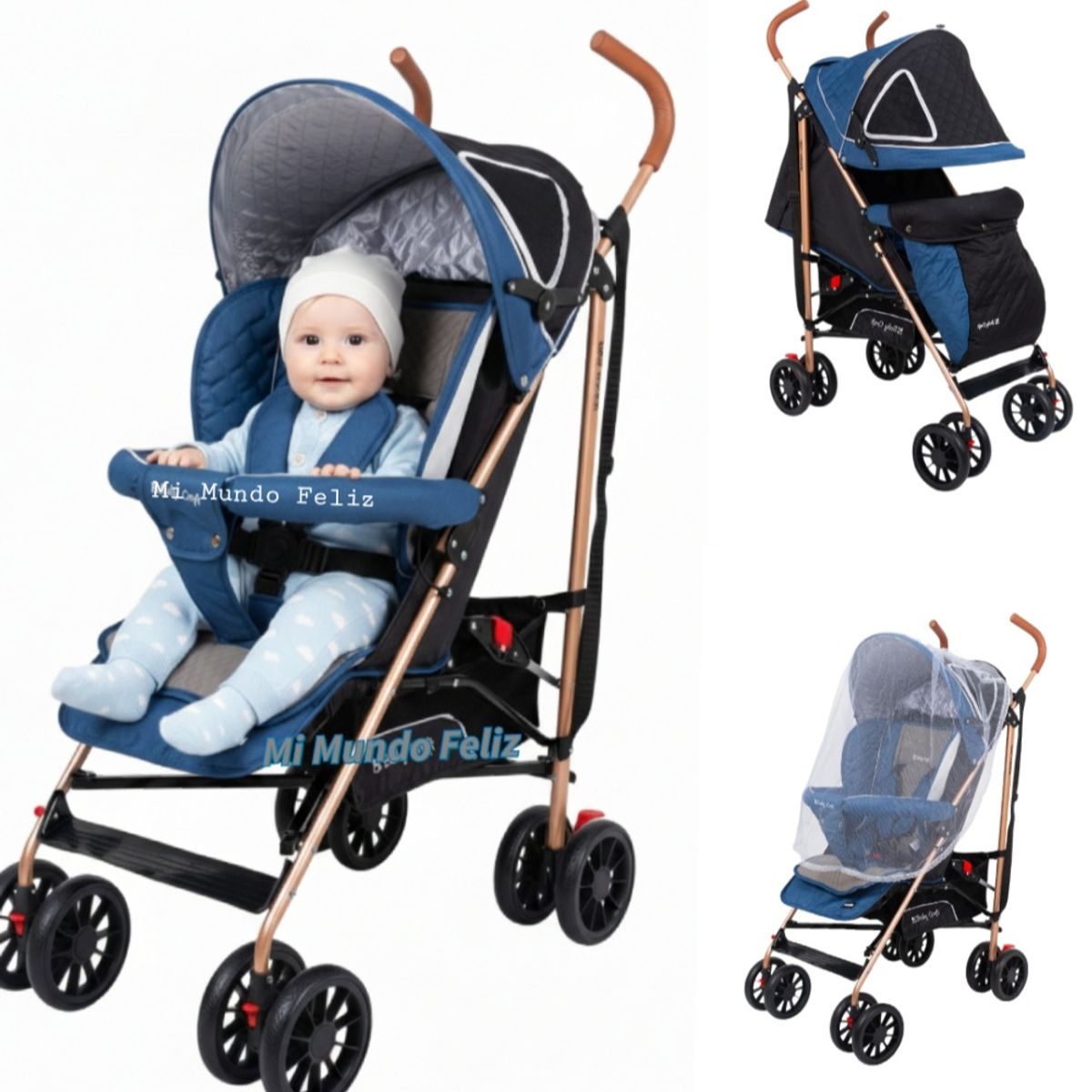 BABY HAPPY - Coche Baston de Bebe con Cubrepies Azul