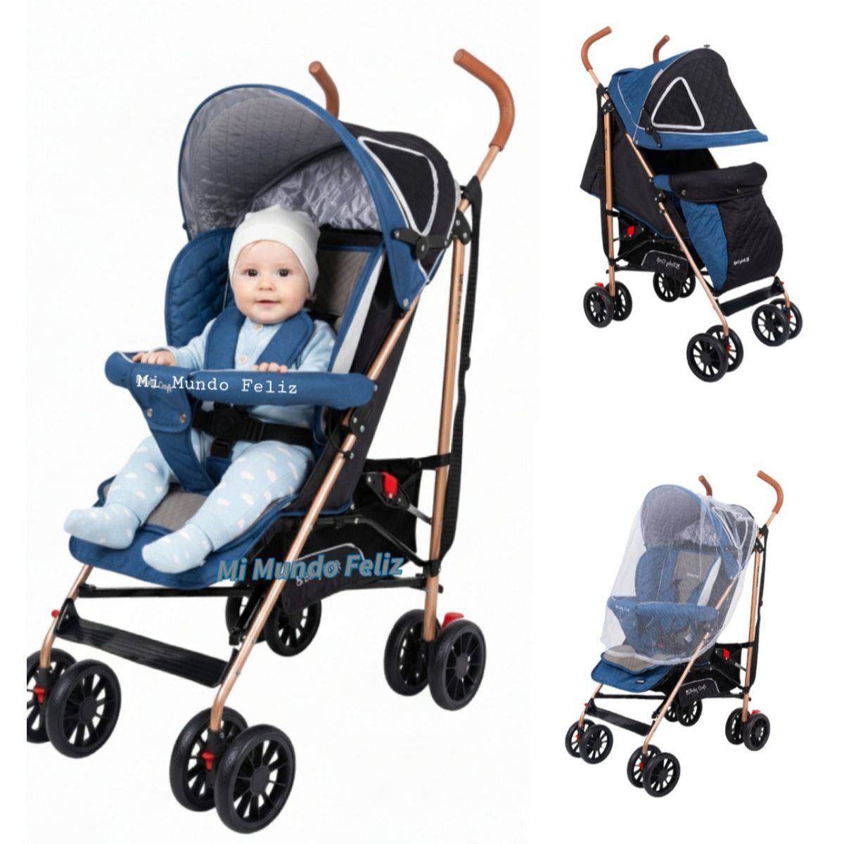 BABY HAPPY - Coche Baston de Bebe con Cubrepies Azul