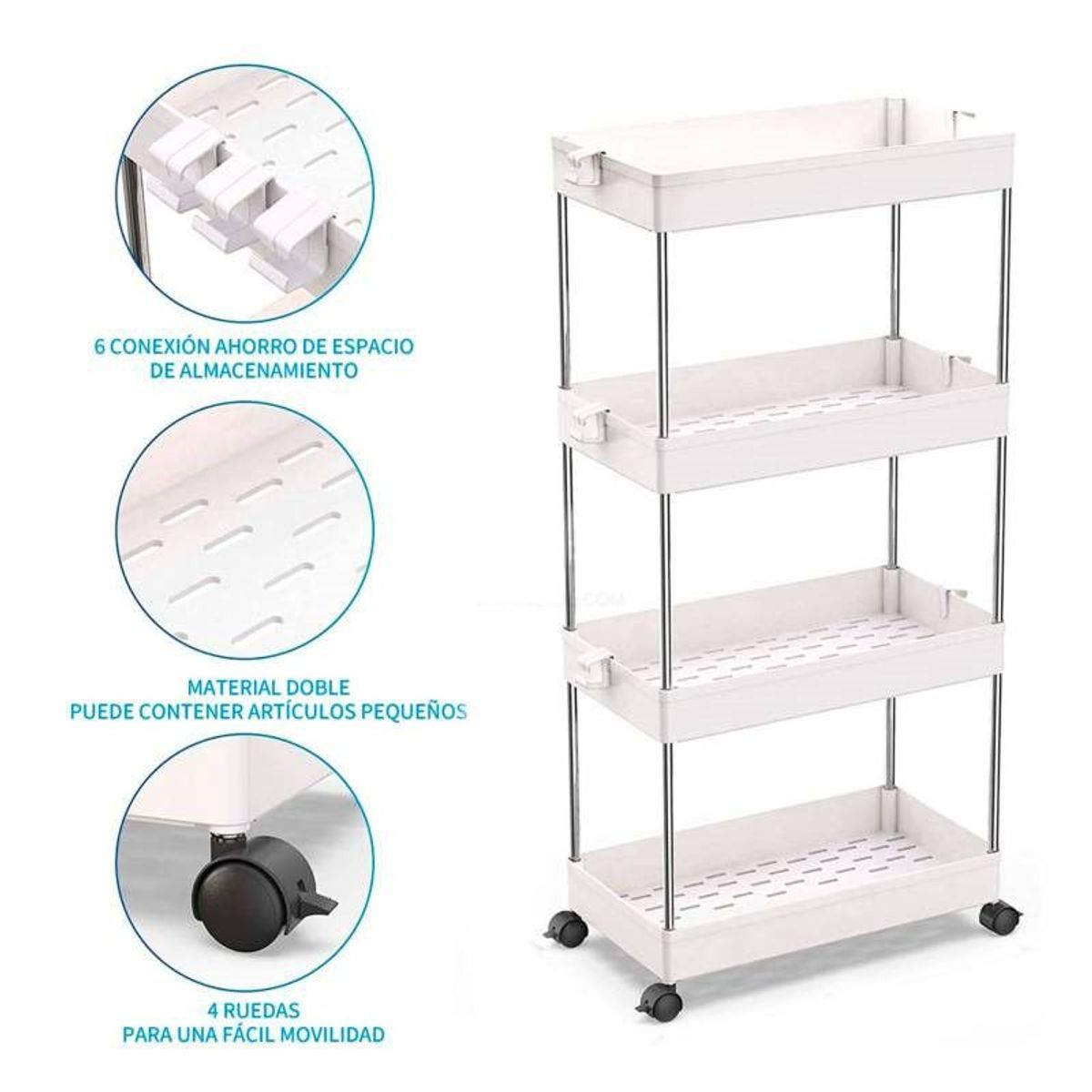 GENERICO - Estante Organizador con Ruedas Almacenamiento Cocina Baño 4 Niveles
