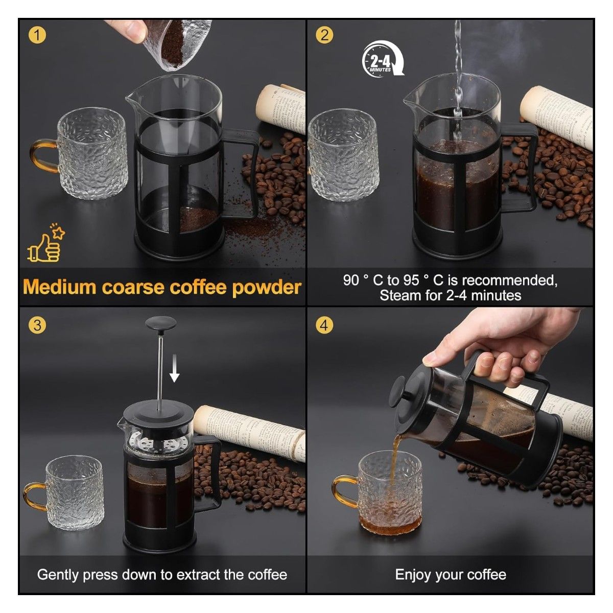 GENERICO - Cafetera Prensa Francesa Piston 350 ML - Negro