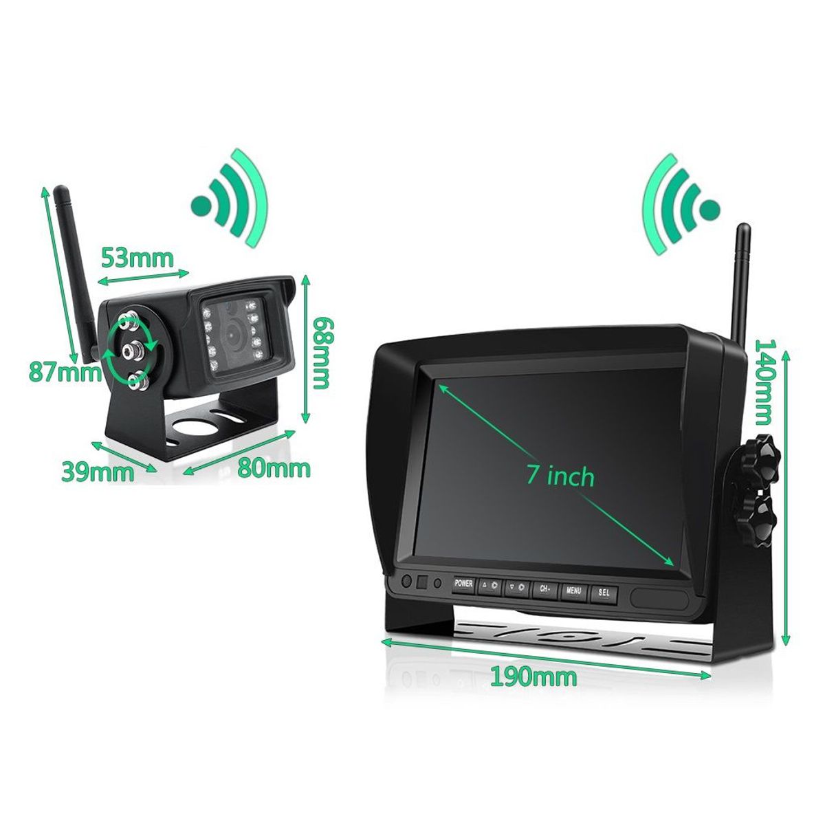 GENERICO - Pantalla y Cámara Inalámbrica 12-24v Camion Gruas Maquinaria