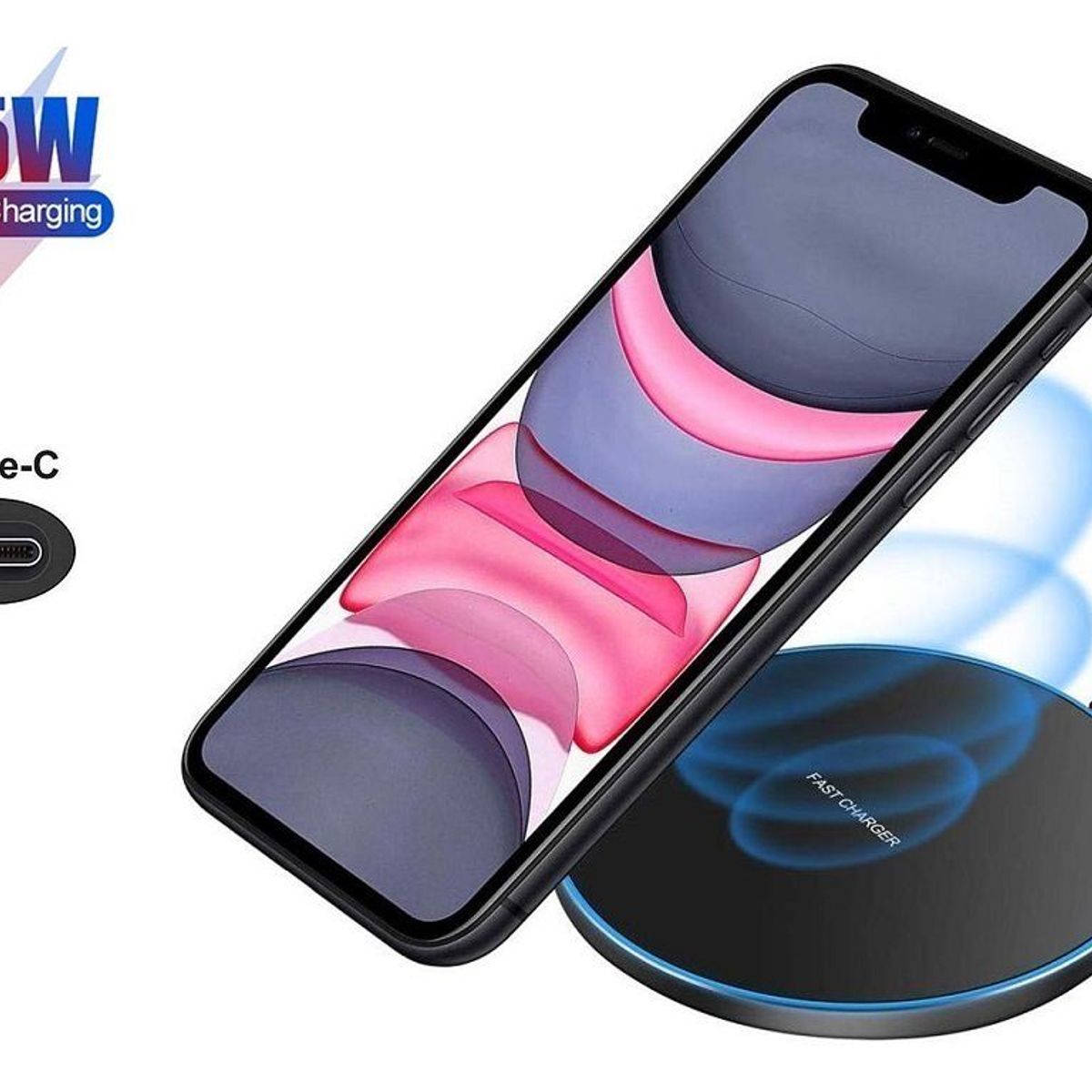 GENERICO - Cargador Inalámbrico Qi 15w Carga Rápida Tipo C Fast Charge