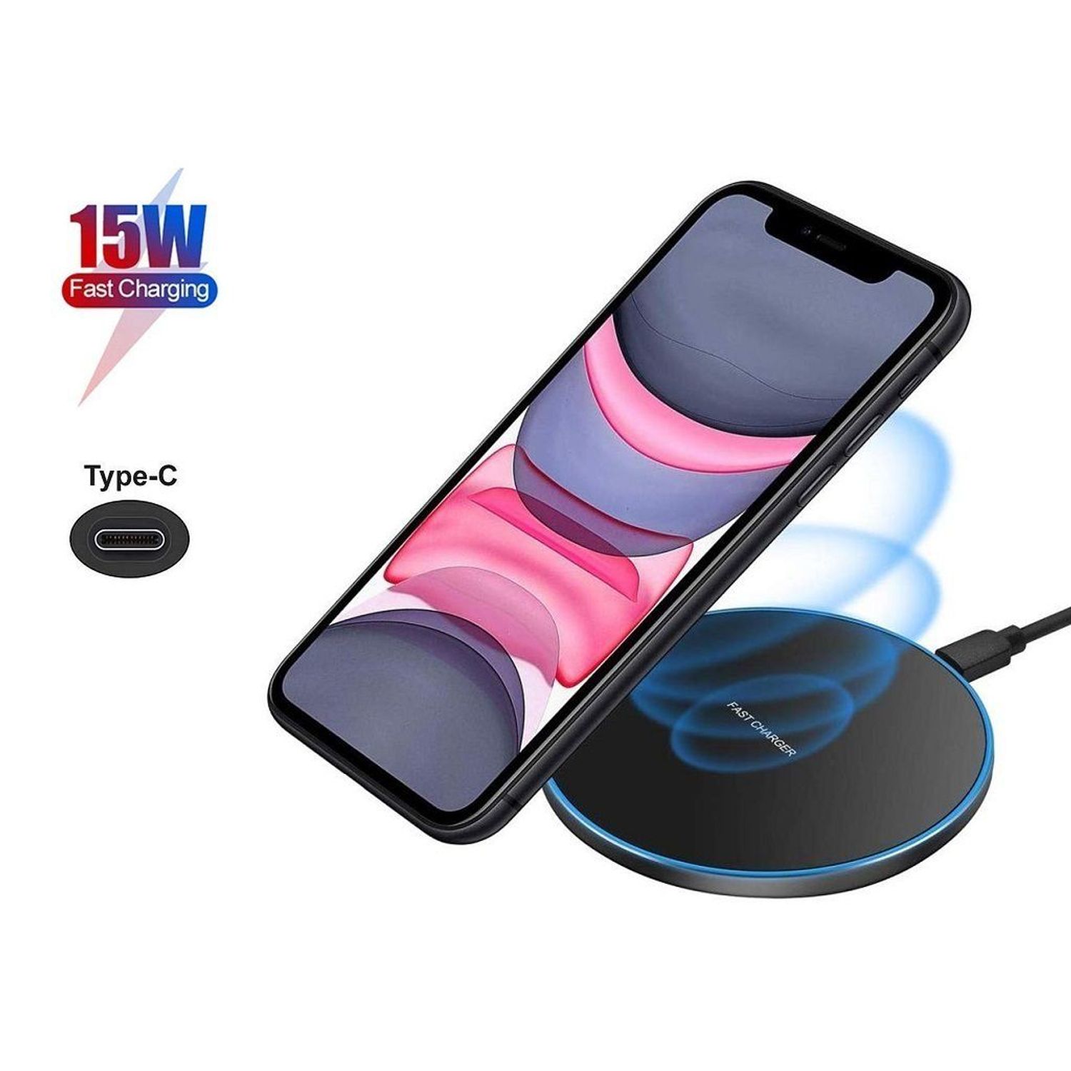 Cargador Inalámbrico Qi 15w Carga Rápida Tipo C Fast Charge