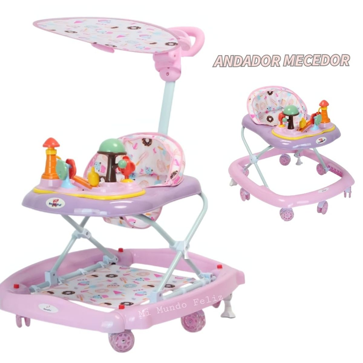 BABY HAPPY - Andador para Bebe 2 en 1  Mecedor con Guiador Sombrilla PINK