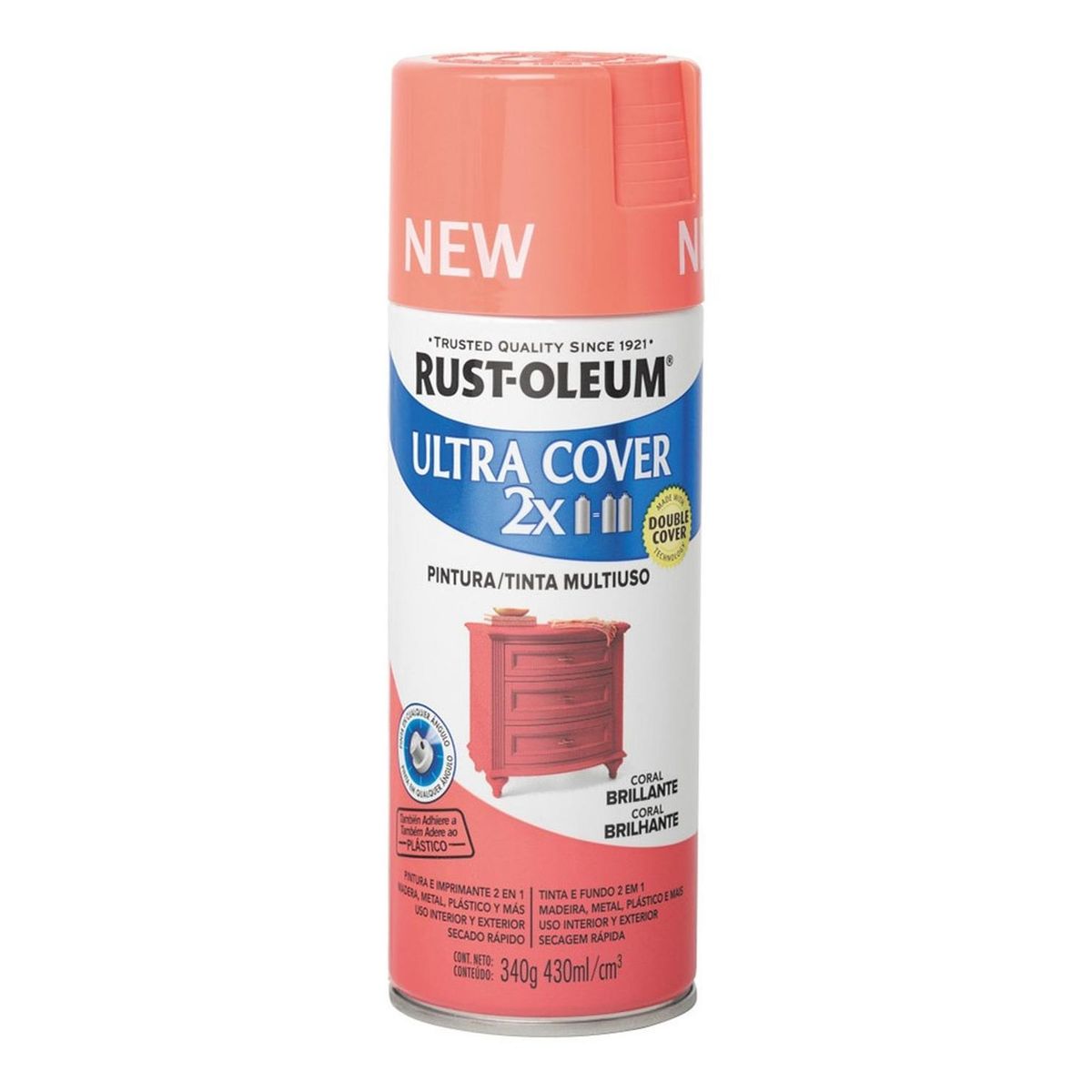RUST OLEUM - Aerosol Multiusos Ultra Cover 2x Coral Brillante 340g