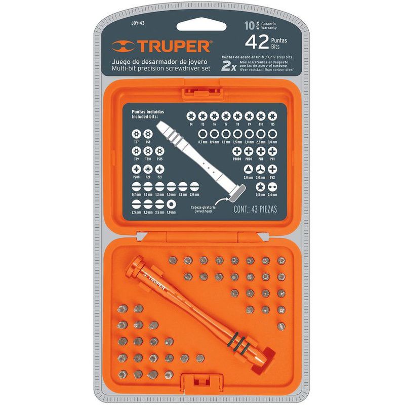 TRUPER - Juego de desarmador joyero 42 puntas acero