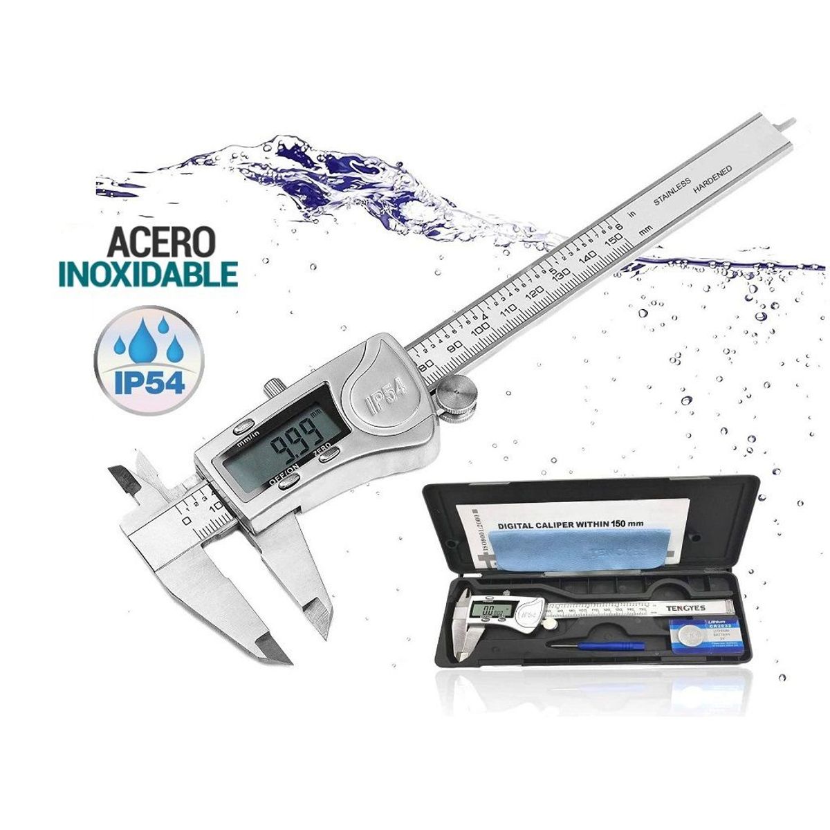 GENERICO - Calibrador Vernier Digital Metálico Ip54 150mm / 6 Pulgadas