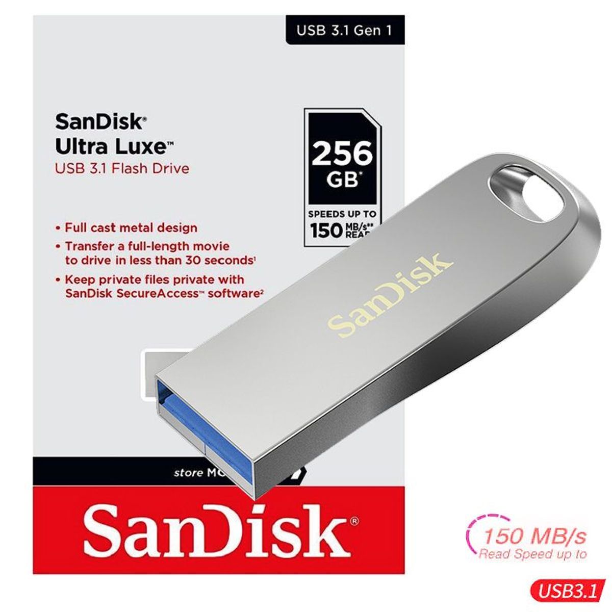 SANDISK - Sandisk USB 256GB Ultra Luxe Memoria 3.1 Speed 150Mbps