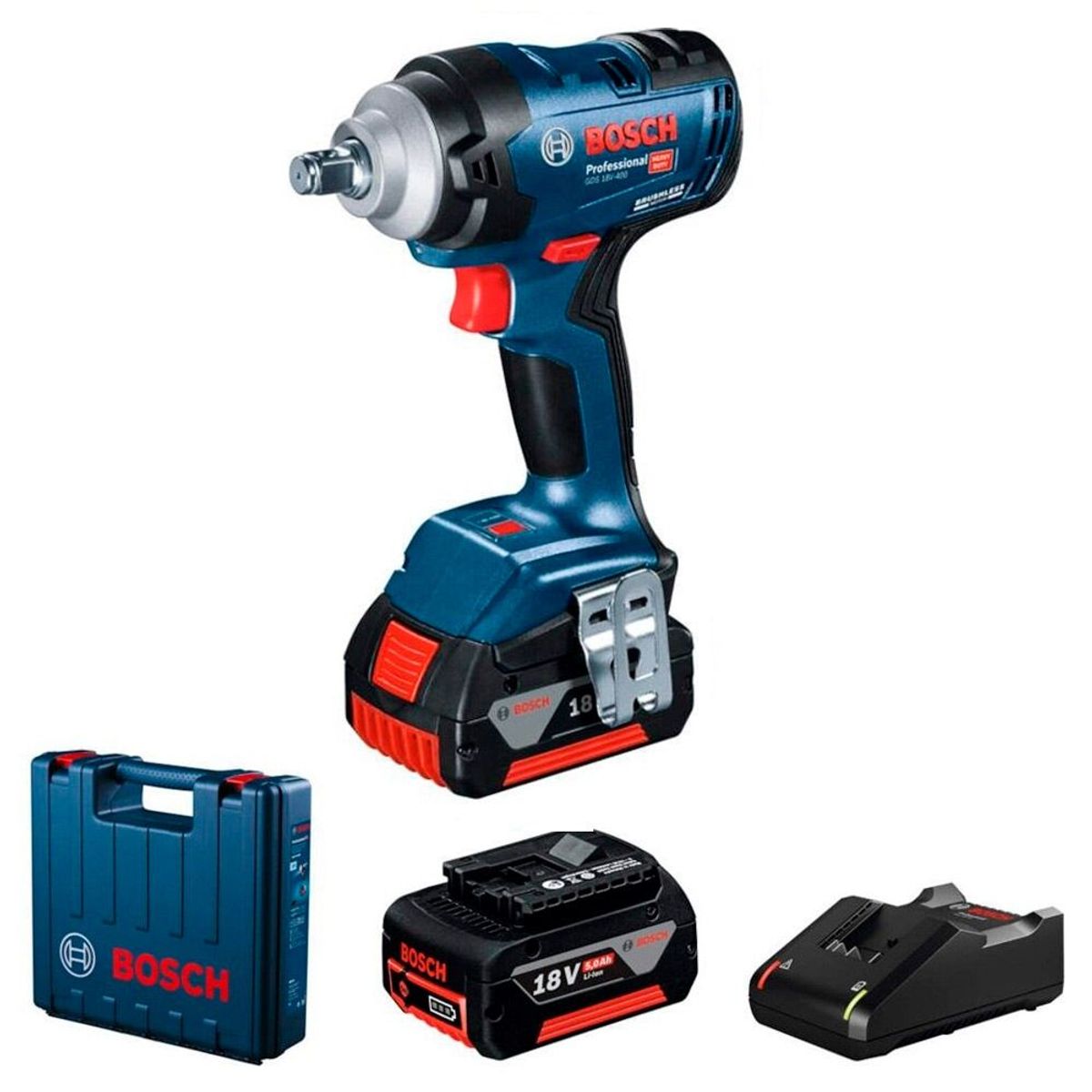 BOSCH - Llave de Impacto Bosch GDS 18V-400 + 2 Baterías 4.0 Ah + Cargador