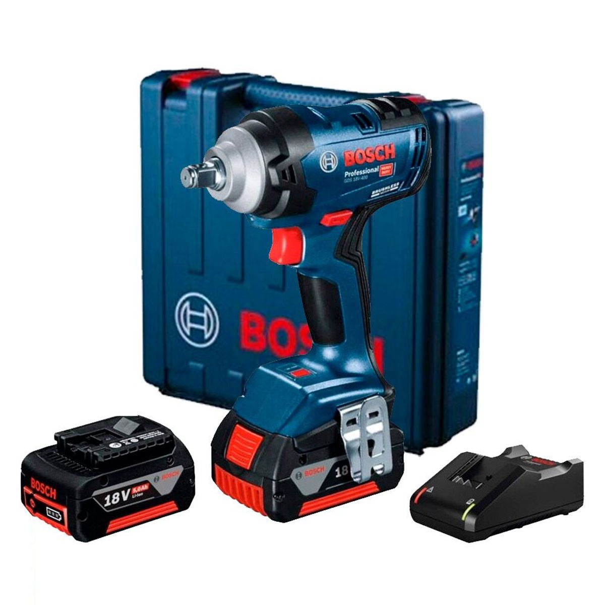 BOSCH - Llave de Impacto Bosch GDS 18V-400 + 2 Baterías 4.0 Ah + Cargador