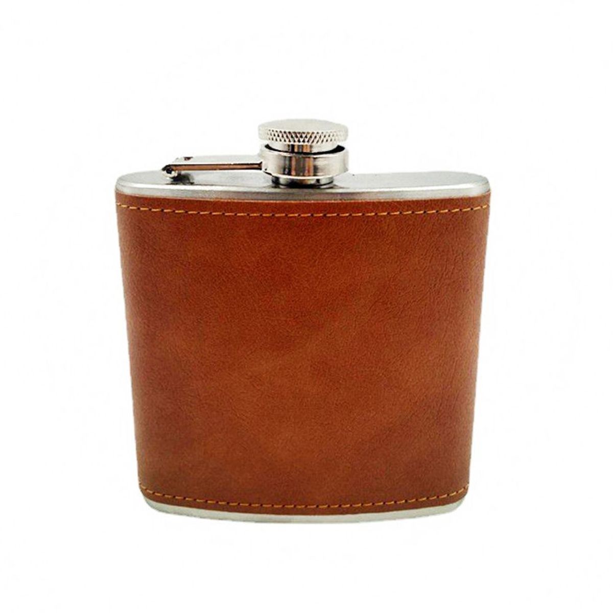 GENERICO - Licorera Bolsillo forro cuero marron 6 onzas Acero Inoxidable petaca