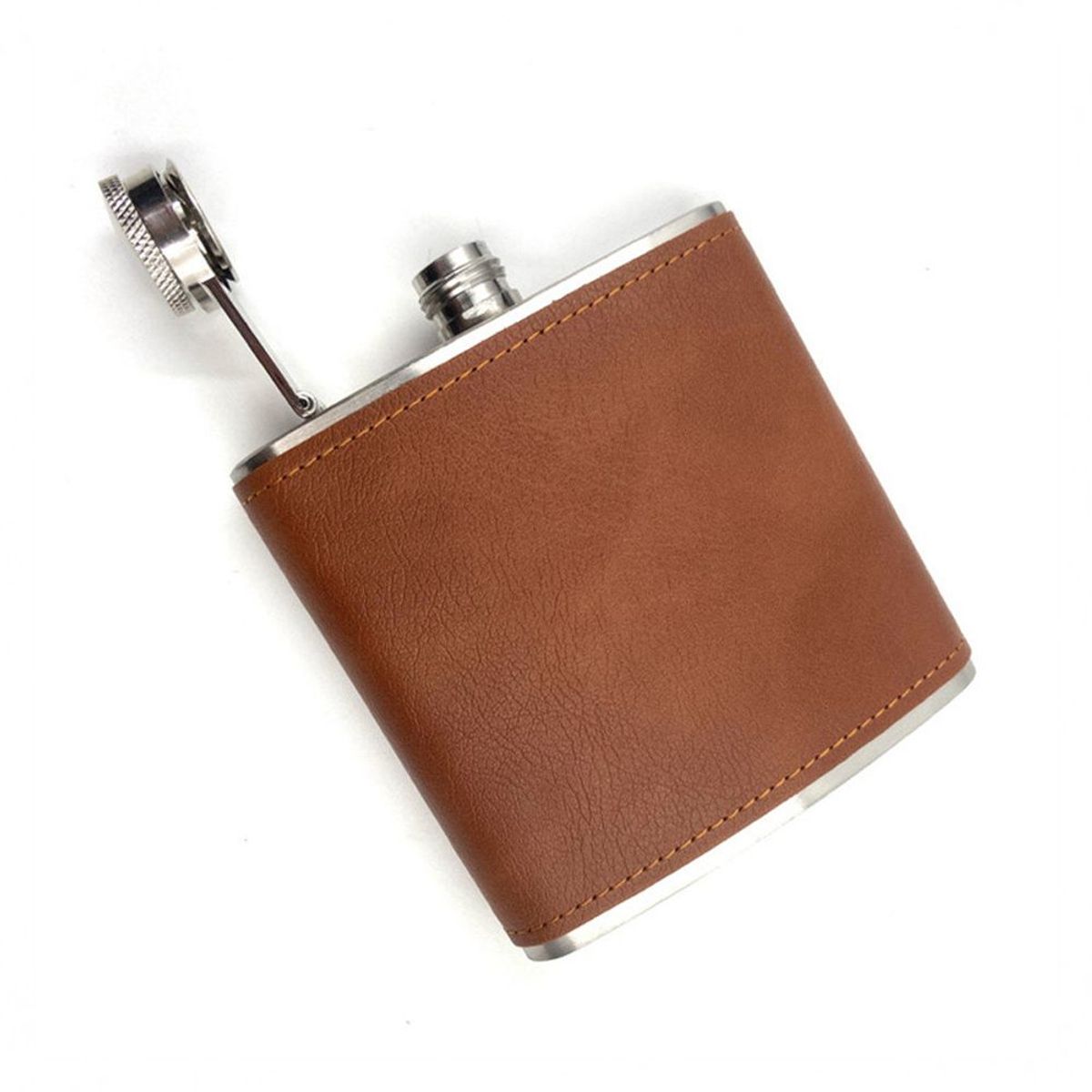 GENERICO - Licorera Bolsillo forro cuero marron 6 onzas Acero Inoxidable petaca