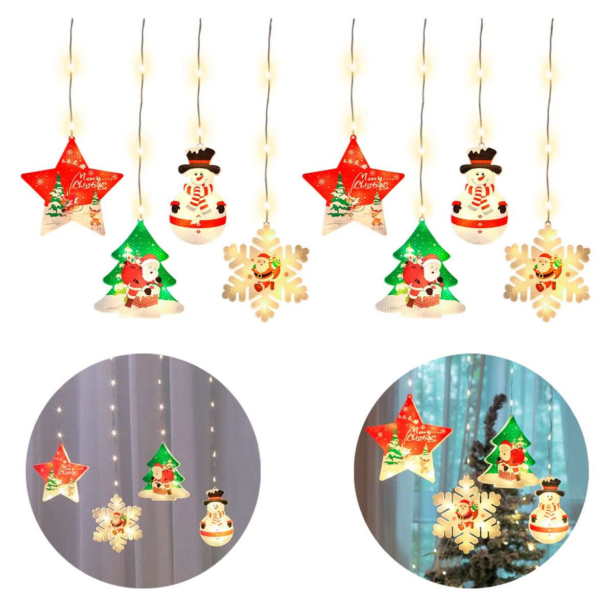 BUYPAL - Cortina Luces Navidad LED Guirnalda Figuras Navidad - Calido