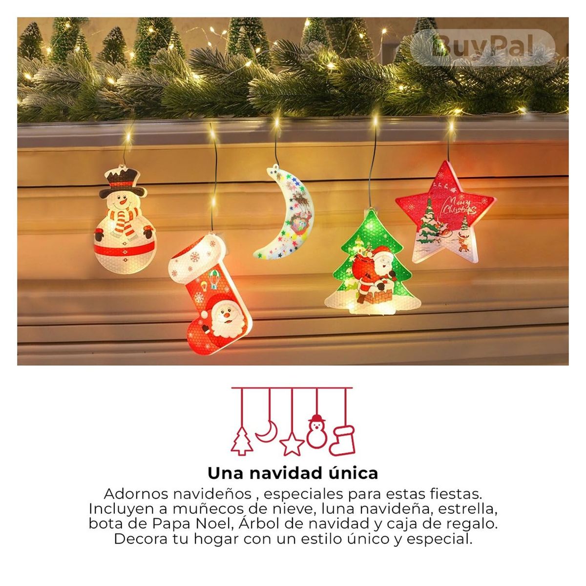 BUYPAL - Cortina Luces Navidad LED Guirnalda Figuras Navidad - Calido
