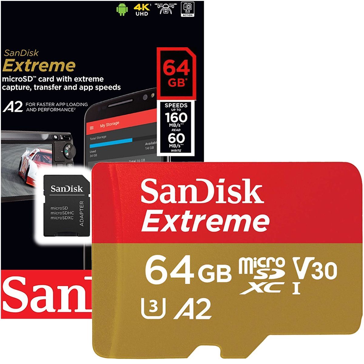 SANDISK - Memoria Sandisk Extreme A2 64GB 4K 170Mbs Micro SD Gopro