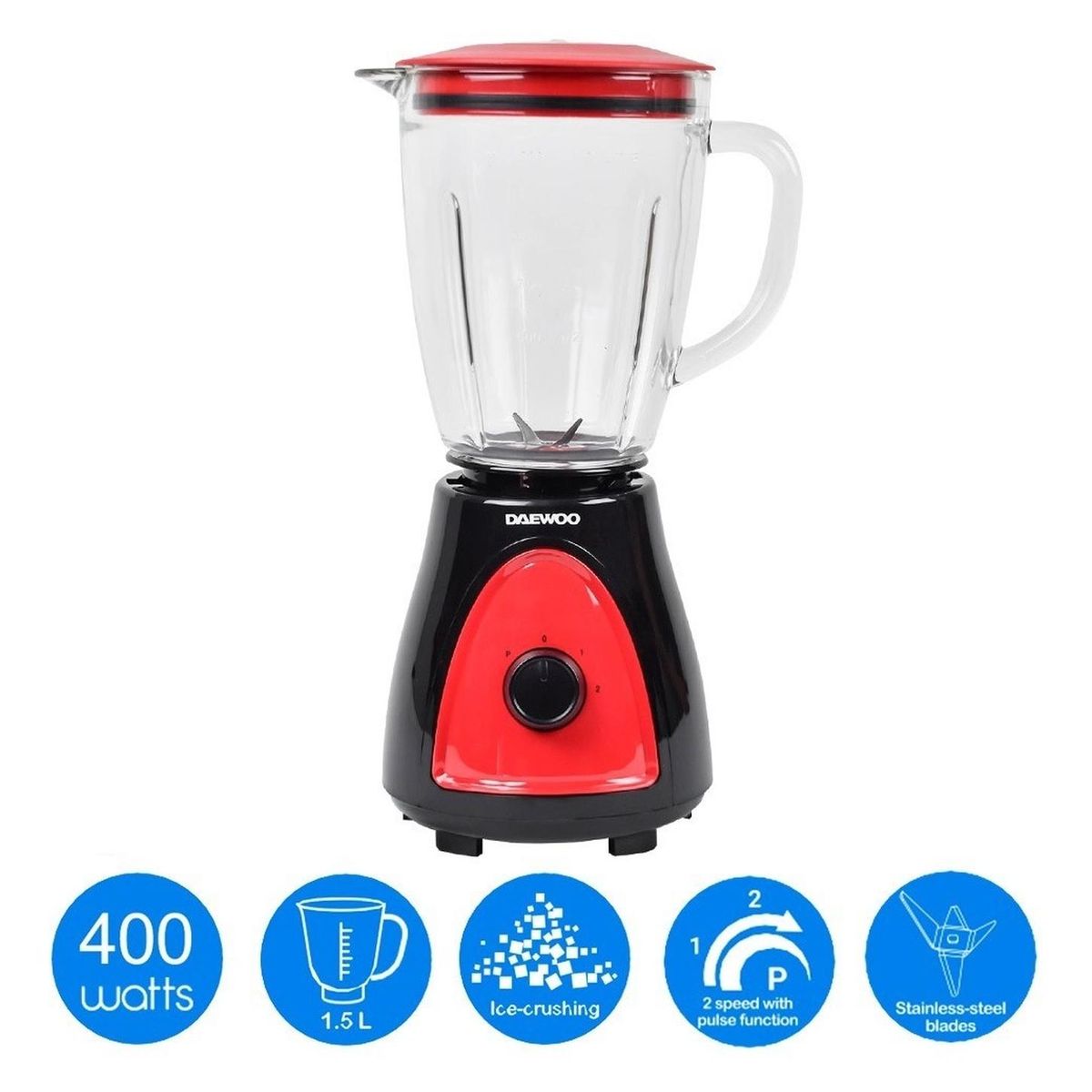 DAEWOO - Licuadora Roja Negra Daewoo DBL-1008C 1.5L 2 Velocidades