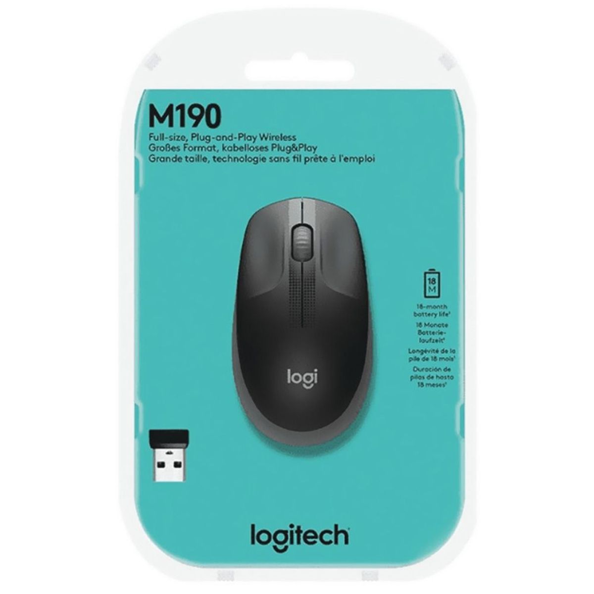 LOGITECH - Mouse Logitech M190 Inalambrico Ergonómico USB Negro
