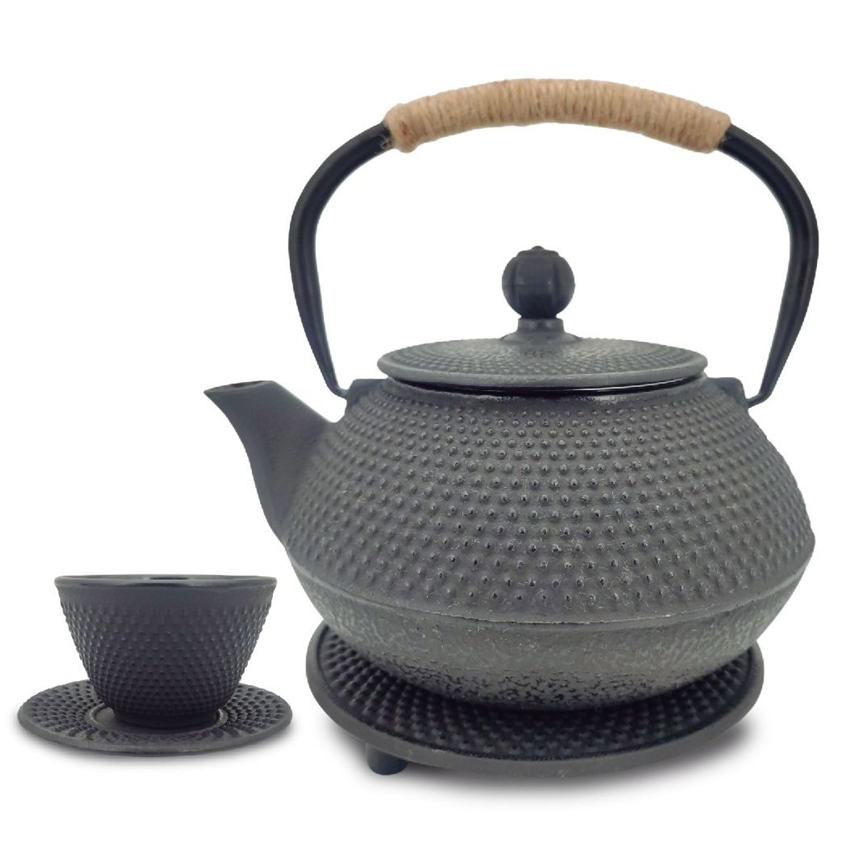 MUNAIQUI - Kit de Tetera de Hierro fundido 0.8 L + Juego de tazas