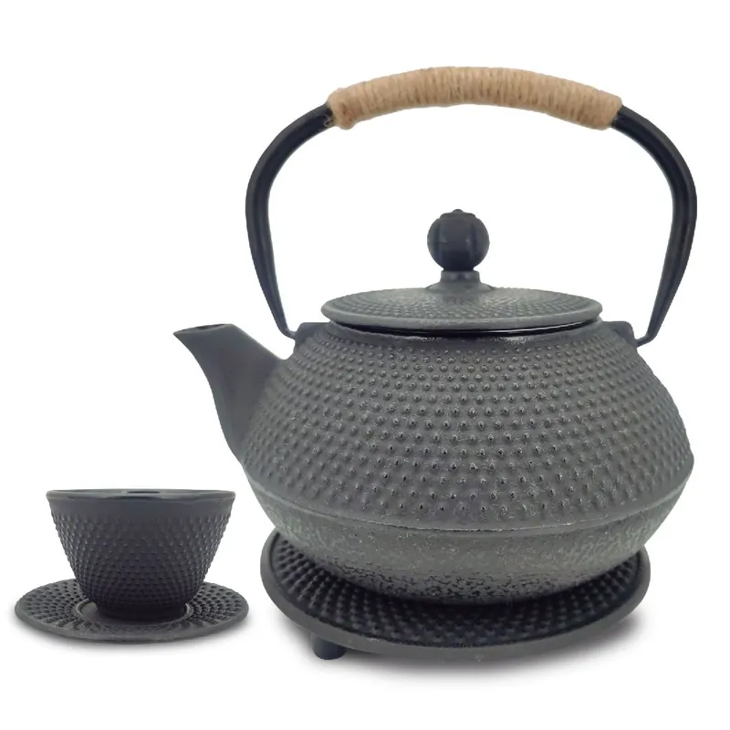 MUNAIQUI - Kit de Tetera de Hierro fundido 0.8 L + Juego de tazas