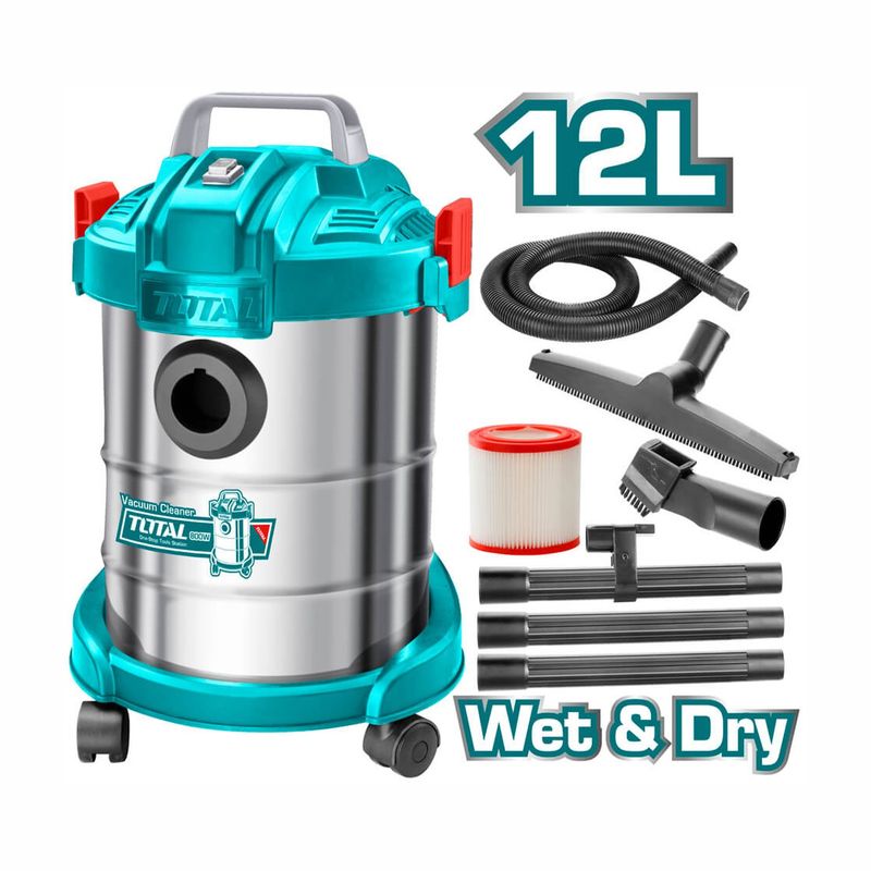 TOTAL TOOLS - ASPIRADORA ELÉCTRICA 800W 12L TANQUE DE METAL INDUSTRIAL - TVC14122