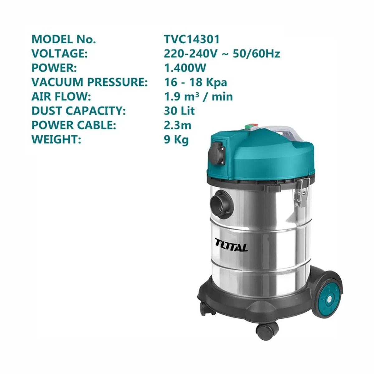 TOTAL TOOLS - Aspiradora 30Litros Total tools 1400w Profesional