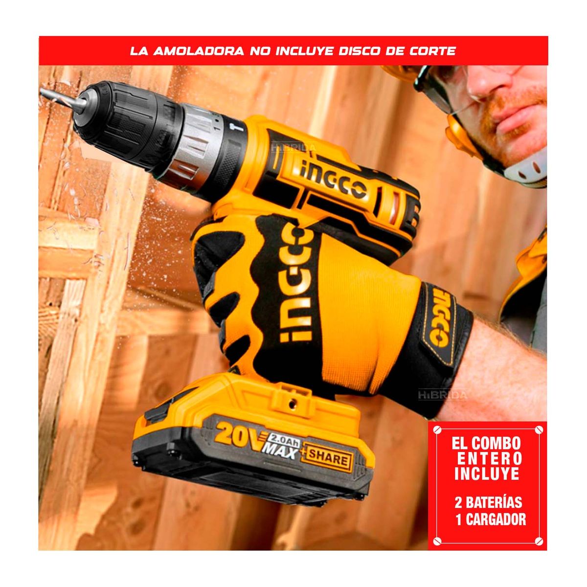 INGCO TOOLS - COMBO 20V INGCO TALADRO PERCUTOR ATORNILLADOR  AMOLADORA ANGULAR